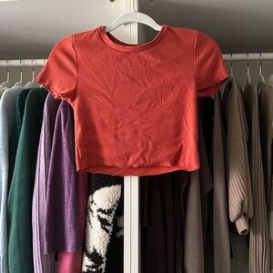 Forever 21 Red Ribbed Fitted Crop Top